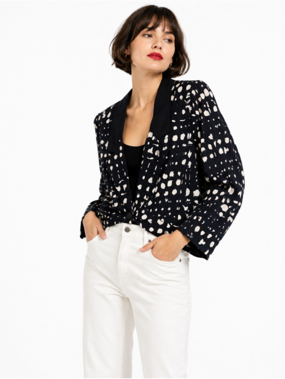 Vintage Merry Finn by Ariella Oy Made in Finland Blazer, Black White Cotton M/L